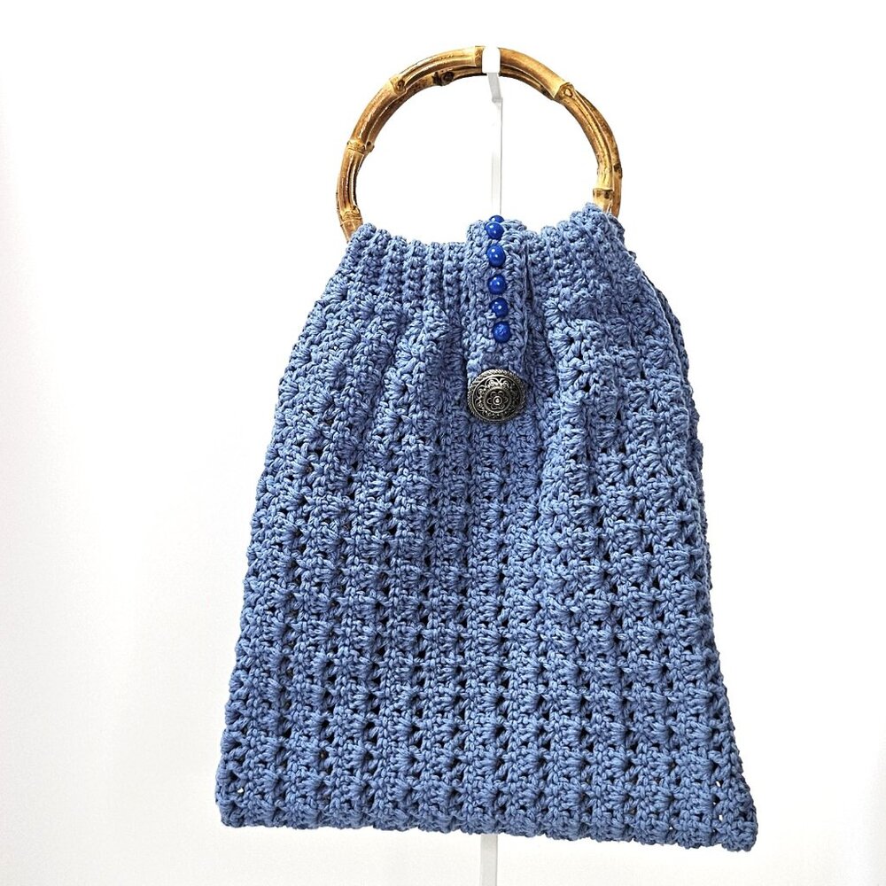 Denim Crochet Tote/Purse with Bamboo Handles